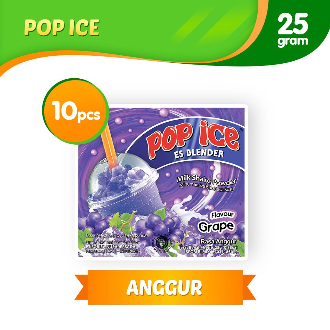 Pop Ice Milk Shake Powder - Grape Flavor, 25 gram (10 sachet)