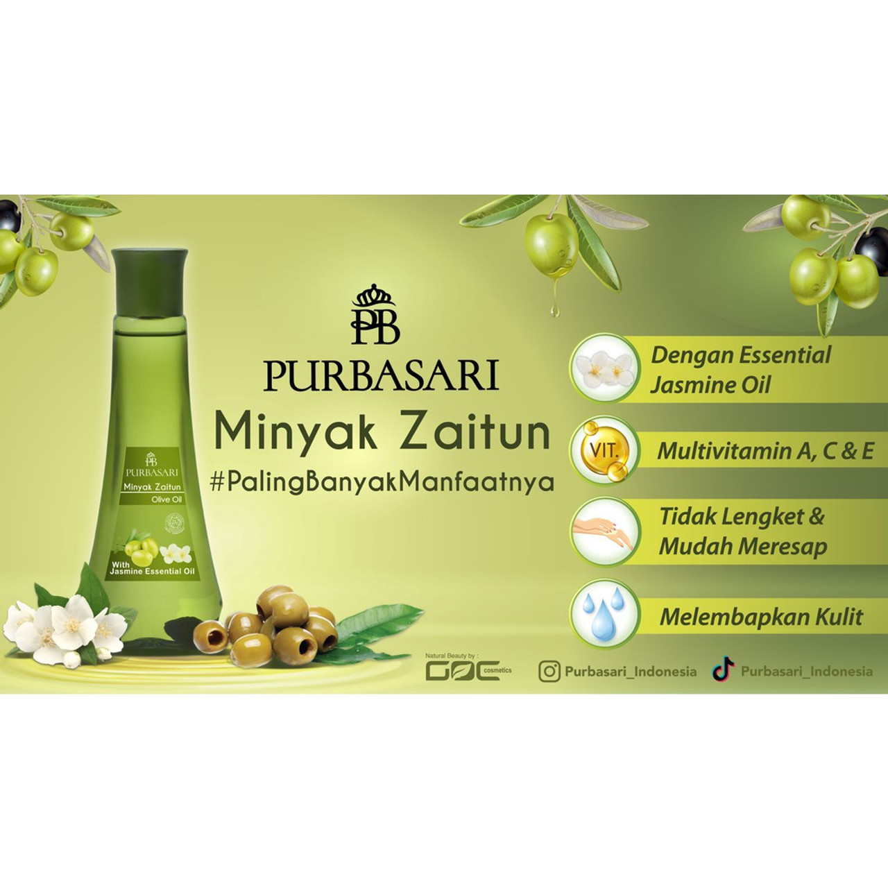 Purbasari Minyak Zaitun - Olive Oil with Jasmine Essential Oil, 150 ml