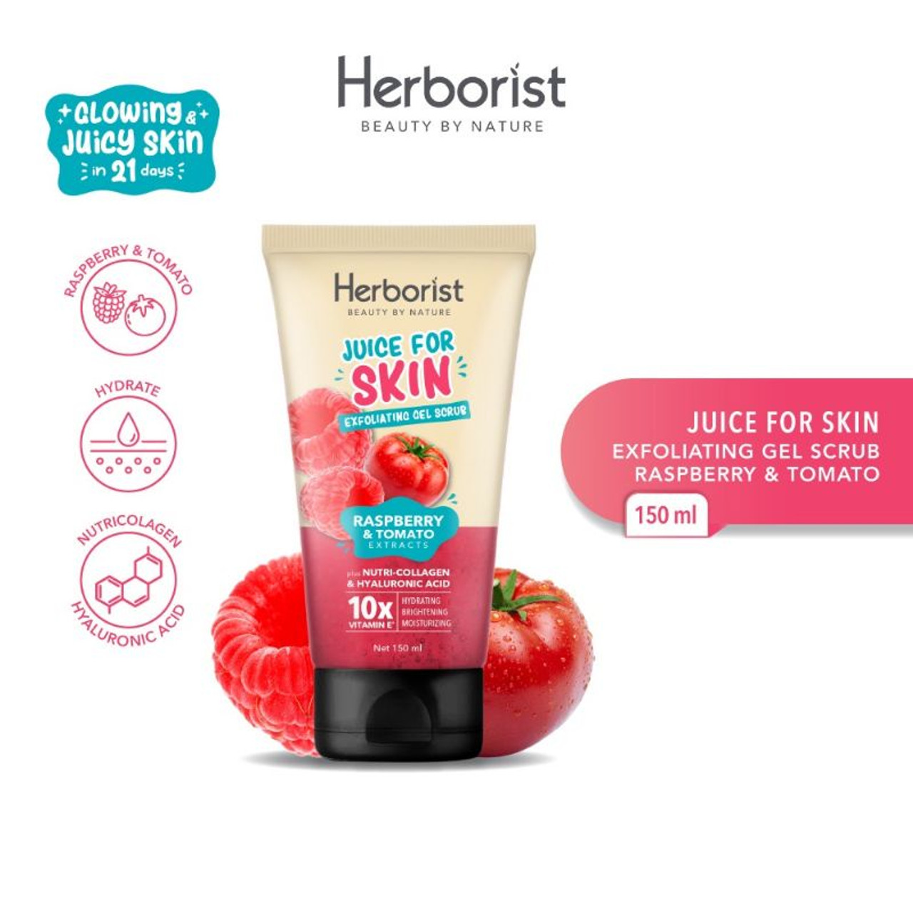 Herborist Juice For Skin Exfoliating Gel Scrub Raspberry & Tomato 150 ml