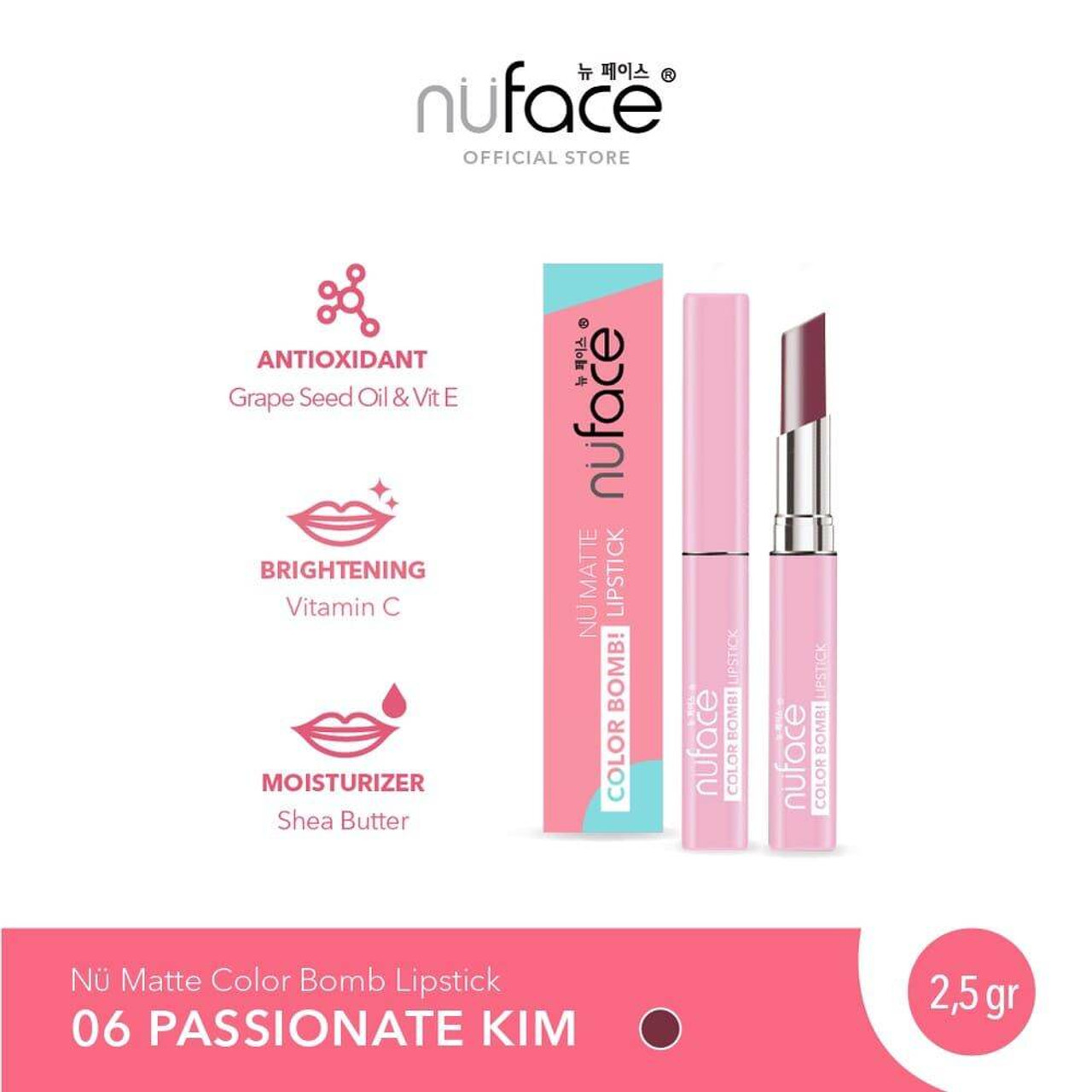 Nuface Nu Matte Color Bomb Lipstick Passionate Kim, 2.5gr