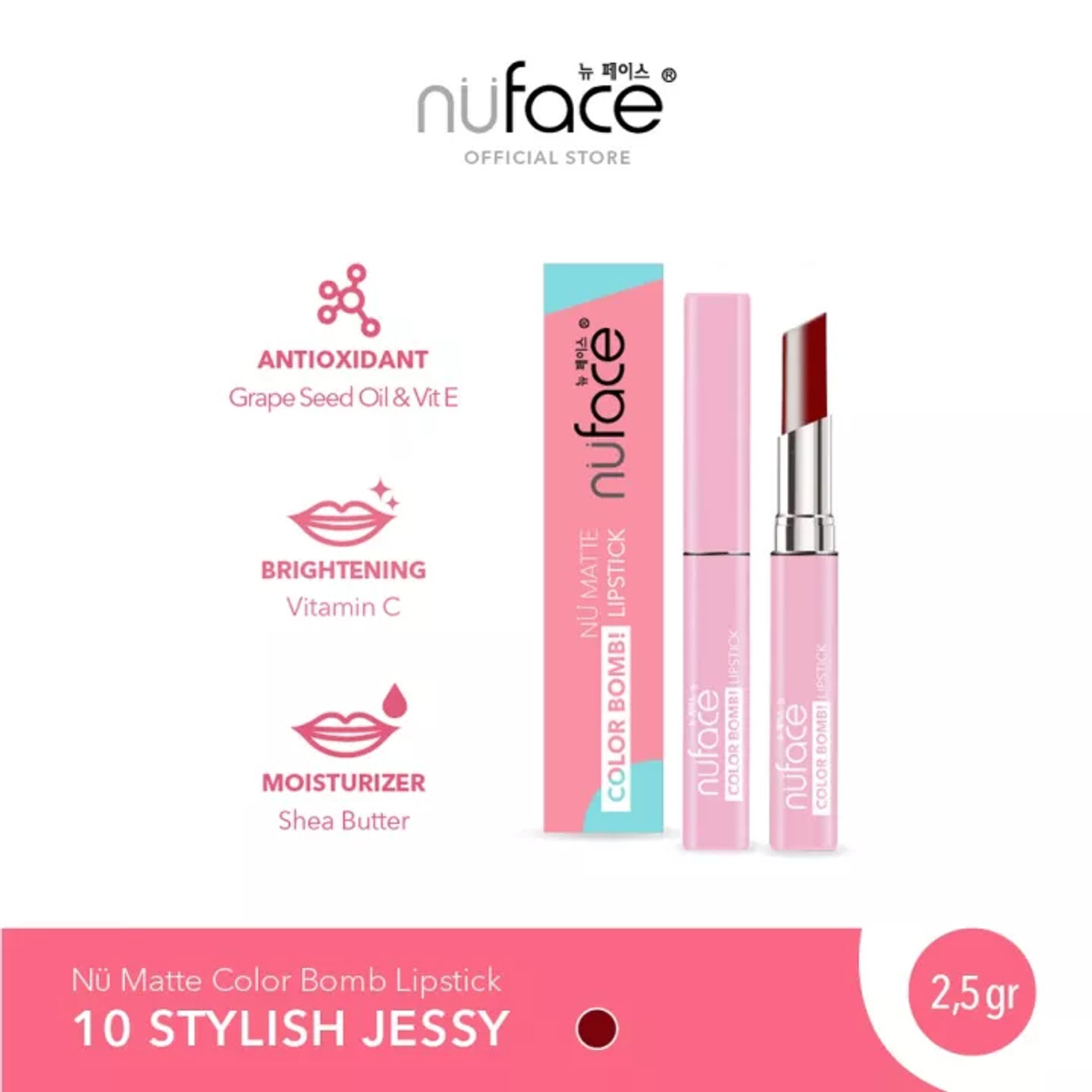 Nuface Nu Matte Color Bomb Lipstick Stylish Jessy, 2.5gr