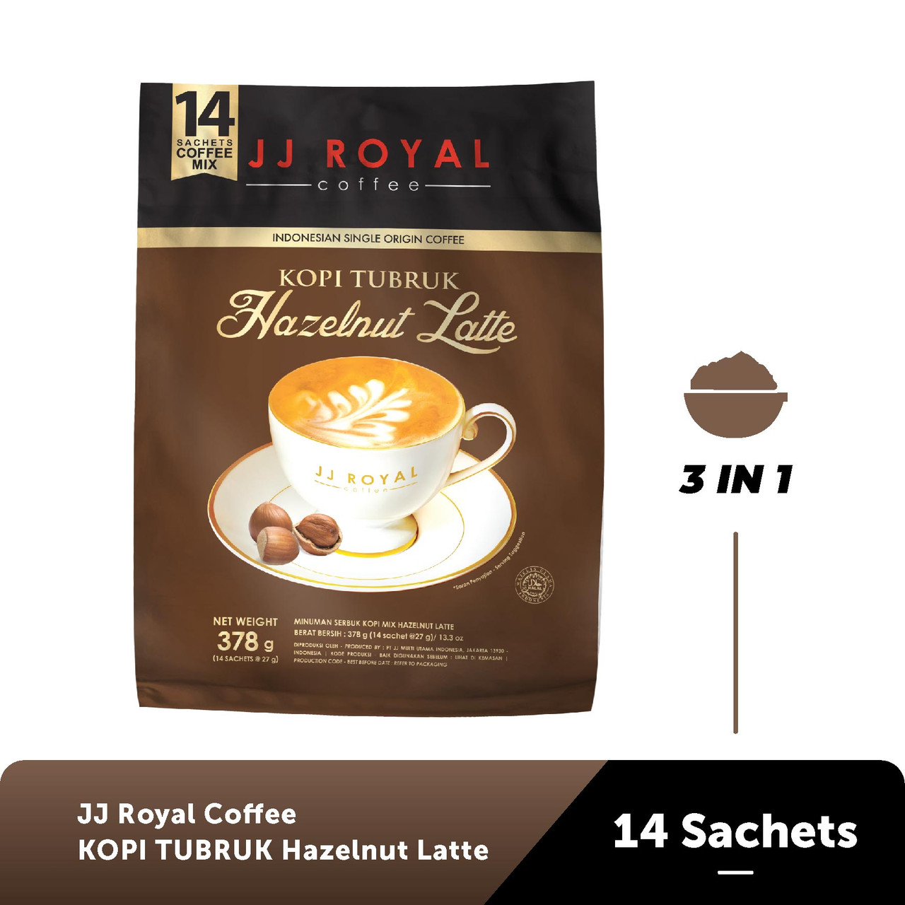 JJ Royal Kopi Tubruk Hazelnut Latte, 14 sachets @ 27 Gram