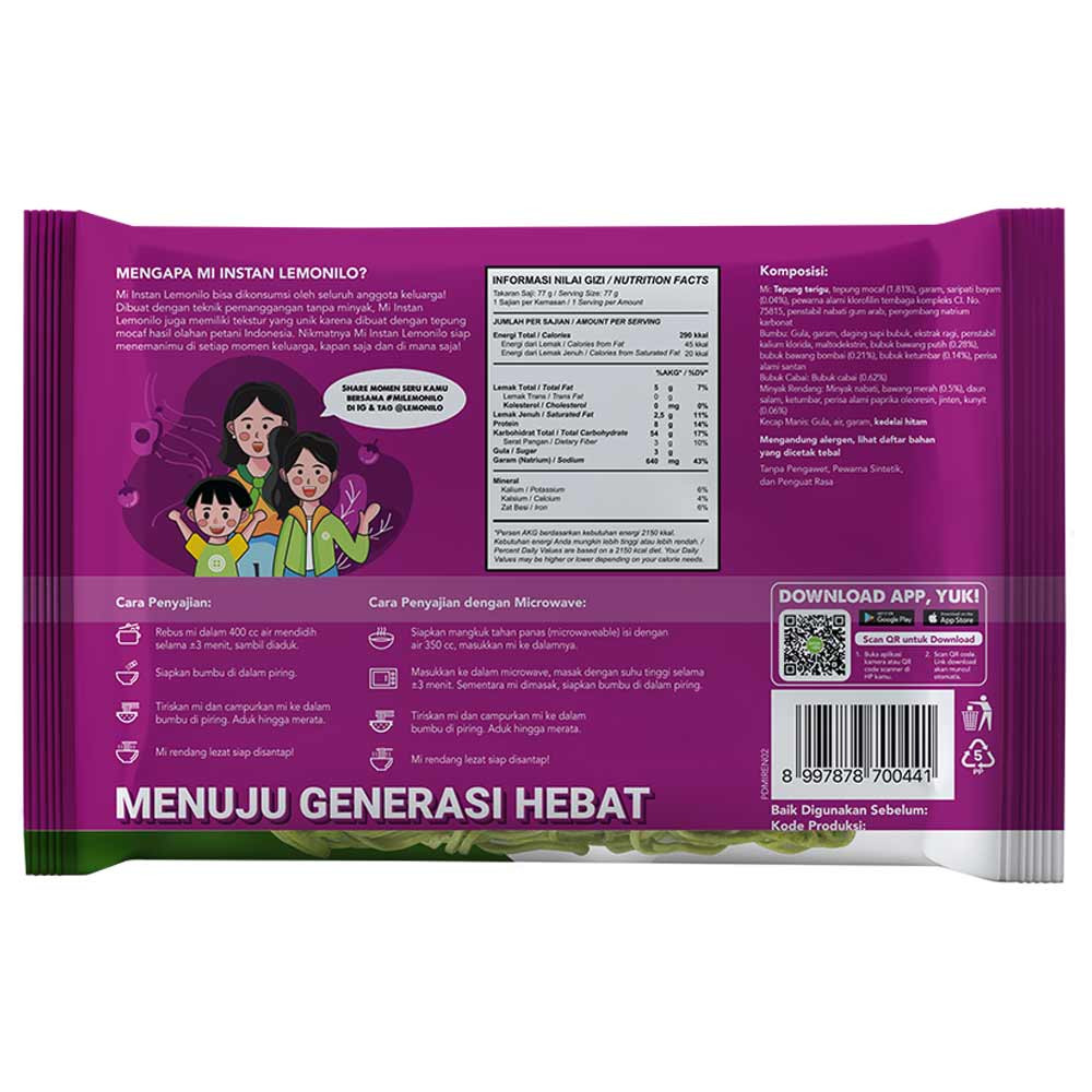 Lemonilo Instant Noodles Rendang Fried Noodles, 77gram