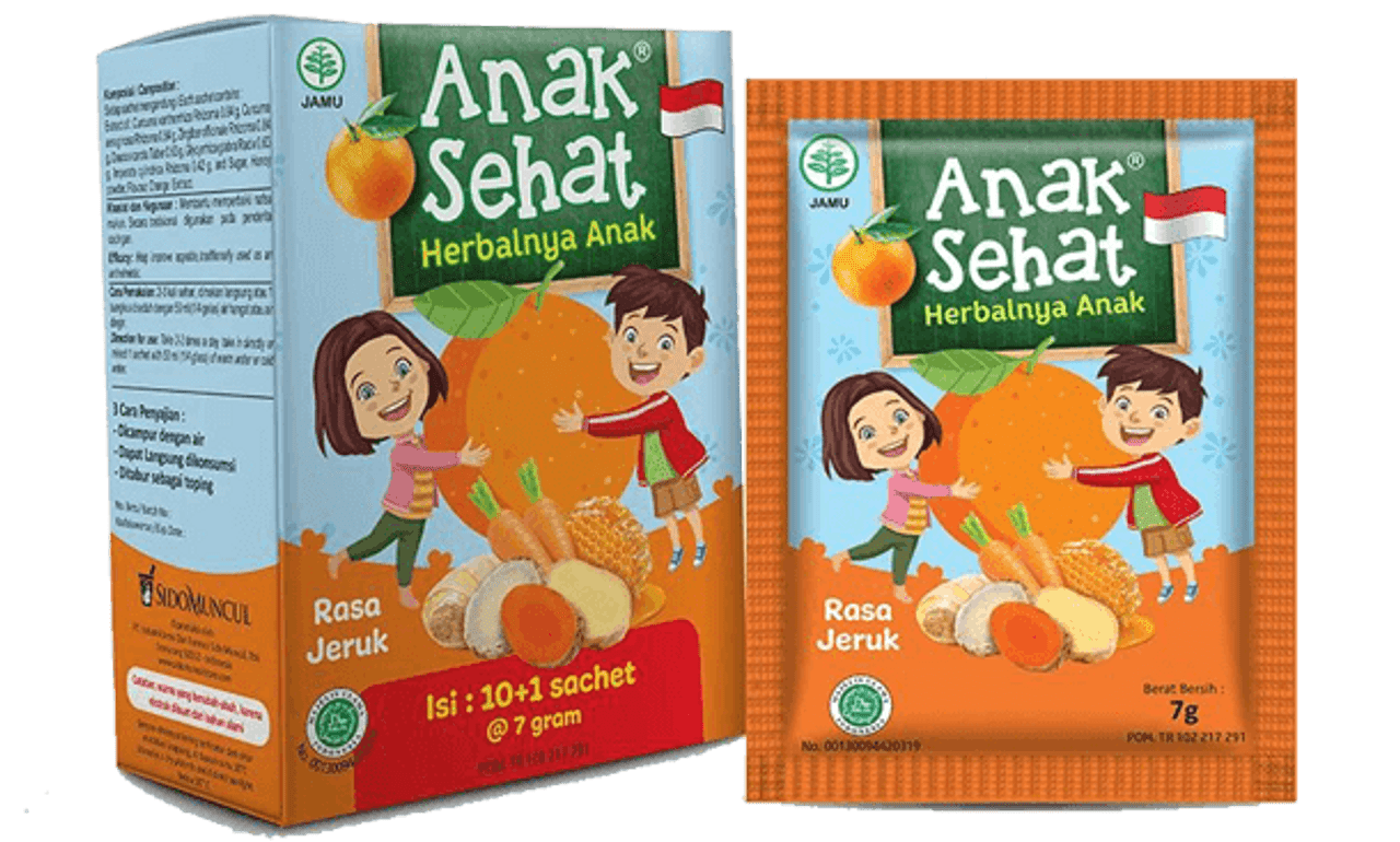 Sido Muncul Jamu Anak Sehat Rasa Jeruk, 70gr (10ct @ 7gr)