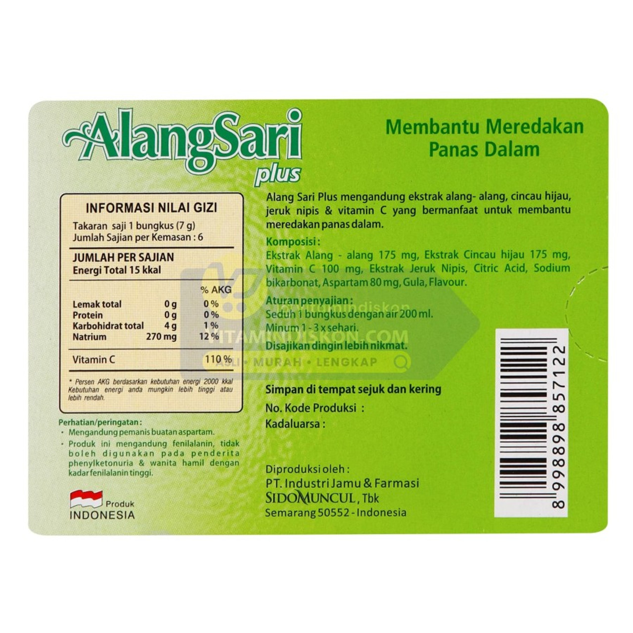 Sido Muncul Alang Sari Plus Jeruk Nipis , 42gr (6ct @7gr)