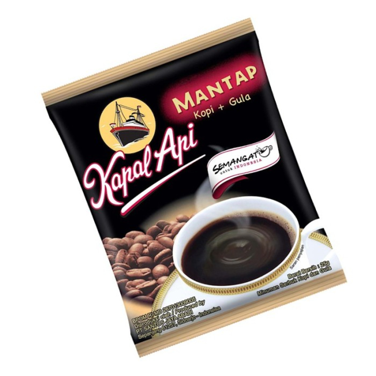 Kapal Api Rasa Mantap Coffee Plus Sugar, 25 Gram (10 sachets)