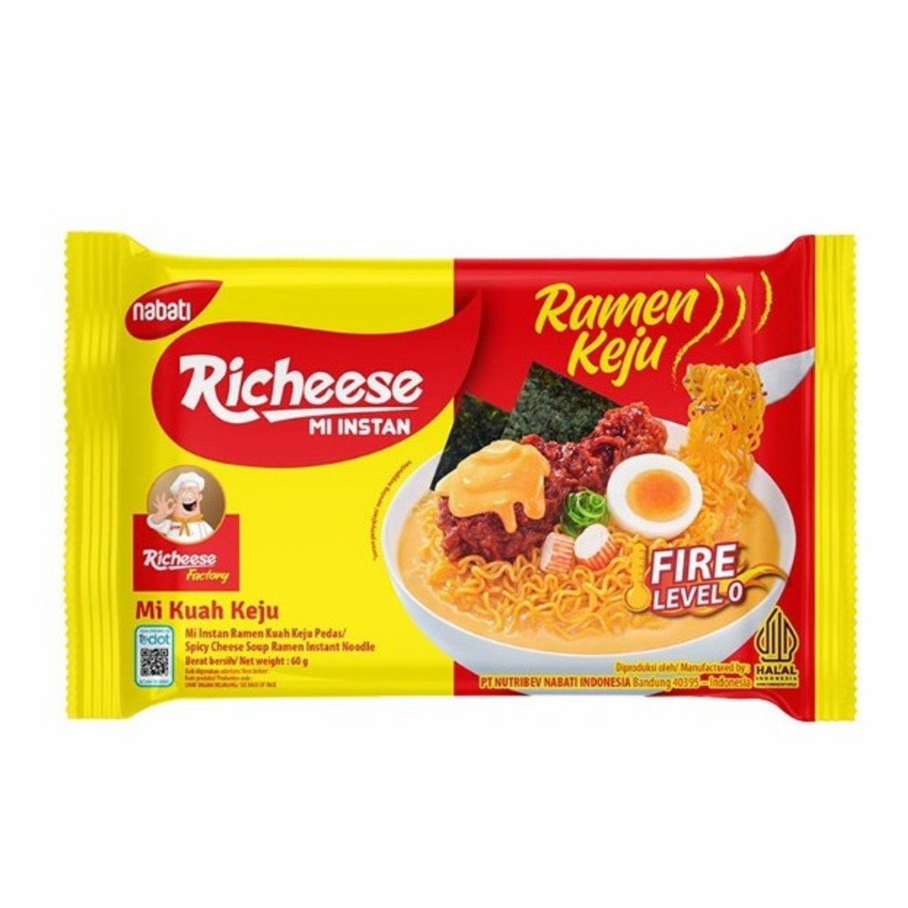 Richeese Instant Noodle Soup Cheese Ramen Fire Level 0, 65 g (Pack of 5)