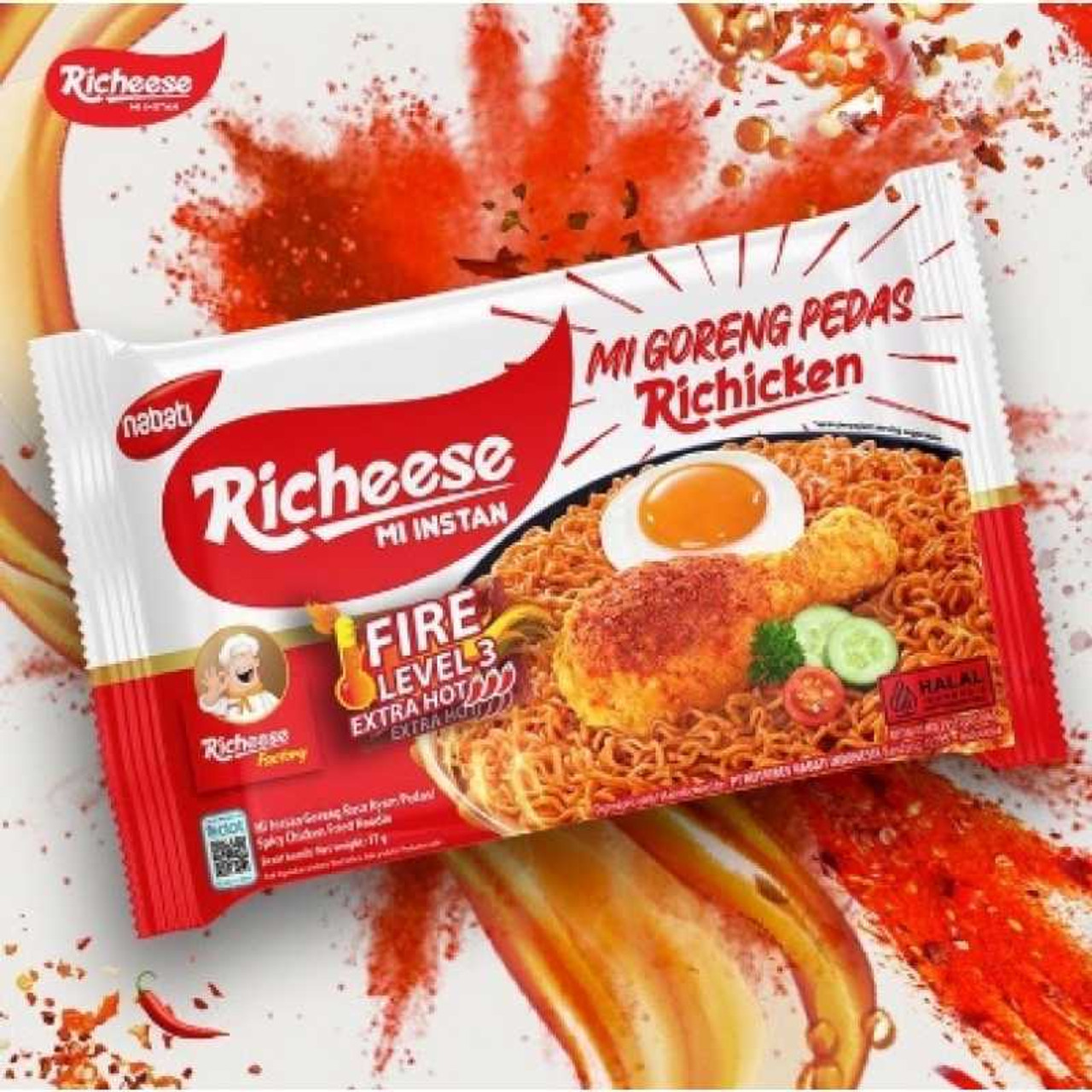 Richeese Spicy Instant Fried Noodles Richicken 77 g (Pack of 5)