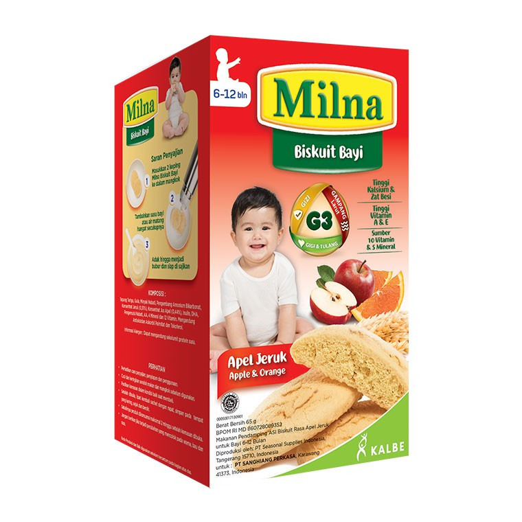 Milna Biskuit Bayi Apel Jeruk (Apple Orange Baby Biscuits), 65 gram
