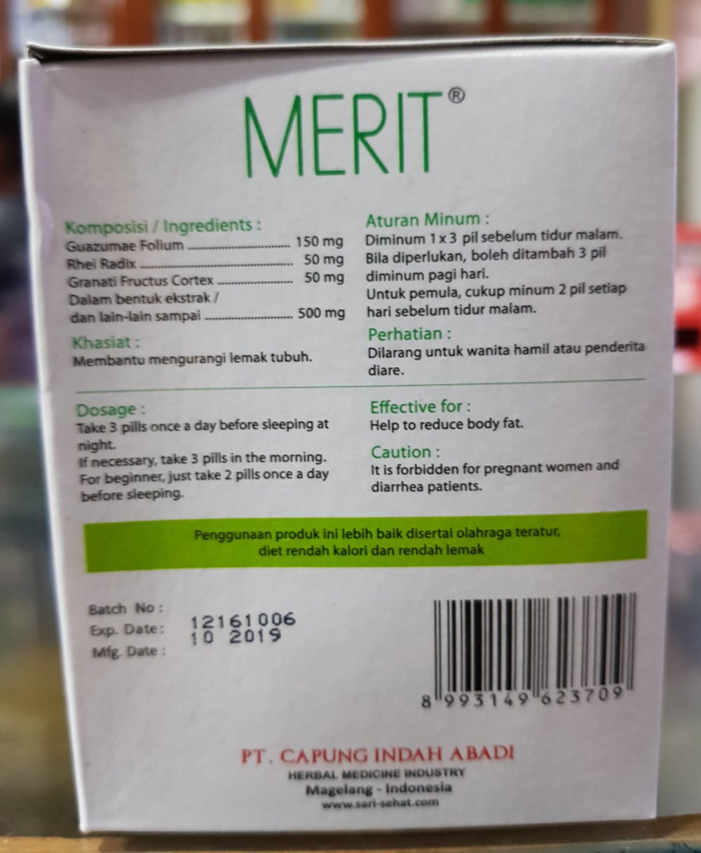 Merit Jamu Herb For Dietary Loss Weight 1 Box 10 Sachets 210 Pills Ud Jawa Berkah Makmur