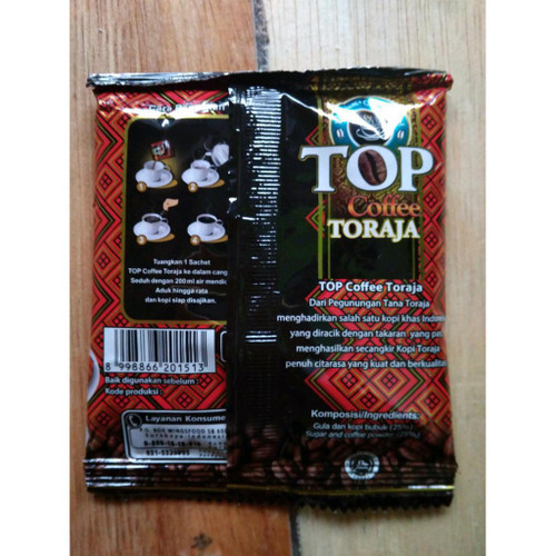 Top Toraja Instant Coffee Coffee Plus Sugar Sachet, 250gram (10 sachets @25gram)