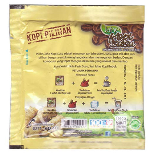 Intra Jahe Kopi Susu - Instant Ginger Tea with Coffee and Milk, 28 Gram ( 10 Sachets)