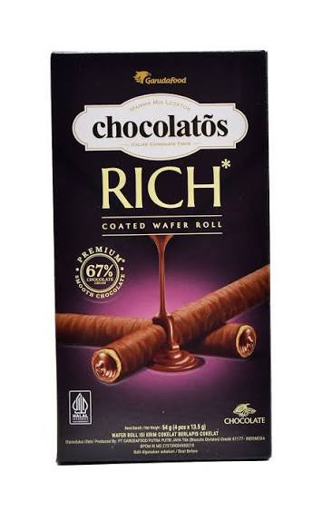 Chocolatos Coated Wafer Roll Rich Chocolate, 54gr