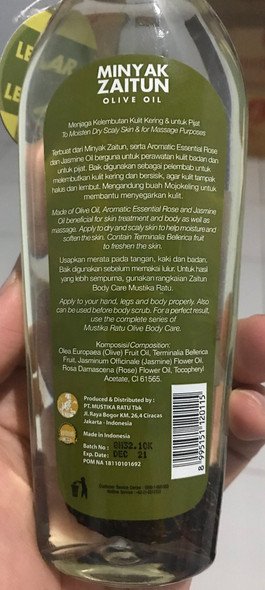 Mustika Ratu Olive Oil Skincare Massage Oil/Minyak Zaitun, 175ml