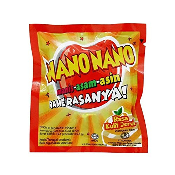 Nano Nano Manis Asem Asin Rasa Kulit Jeruk (Orange Peel) Candy, 12.5 gr (6 sachets) 