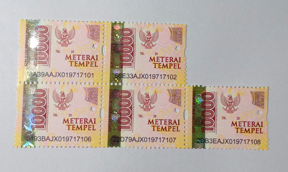 Stamp Duty Materai Tempel Indonesia 10000 (Sepuluh Ribu Rupiah) - 5 pcs 