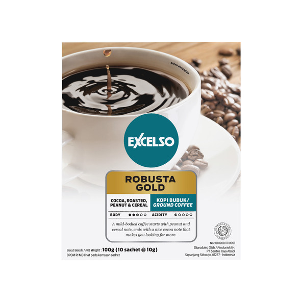 Excelso Robusta Gold  - Ground Coffee, 100 Gram (10 sachet @10g) 