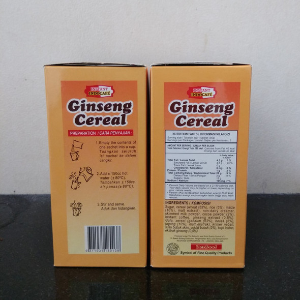 Indocafe Gingseng  Cereal Box of 5ct - 125 gr