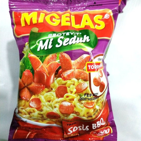 MIGELAS Protevit Mie Instant Rasa Sosis BBQ (BBQ Sausage Flavor), 28 gr