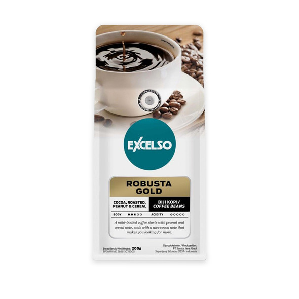 Excelso Robusta Gold Roasted Coffee Bean, 200 Gram (pouch)