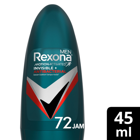 Rexona Men Deodorant Roll On Antiperspirant Invisible + Antibacterial,  45Ml
