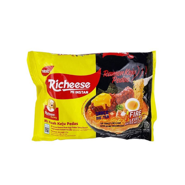 Richeese Mi Instan Kuah Ramen Keju Fire Level 3, 67 g (Pack of 5)