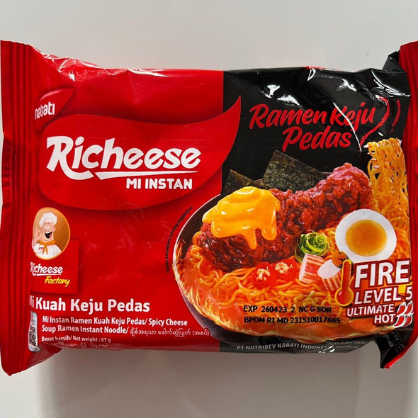 Richeese Instant Noodles Spicy Cheese Ramen Level 5, 67 g (Pack of 5)