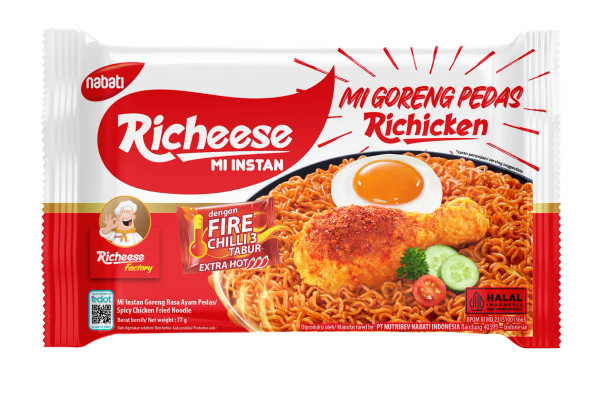 Richeese Spicy Instant Fried Noodles Richicken, 77 g (Pack of 5)