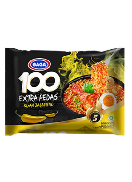 Gaga Instant Noodles 100 Extra Spicy Kuah Jalapeno, 75 gr (Pack of 5)