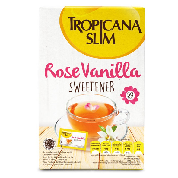 Tropicana Slim Sweetener Rose Vanilla, 100 gram (@2gr x 50ct)