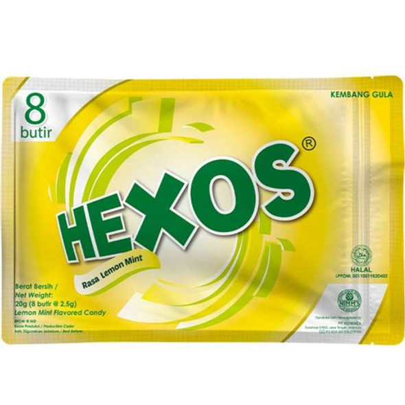 Hexos Permen Rasa Lemon Mint -  Lemon Mint Flavored Candy, 20gr (8 butir X2.5 gr)