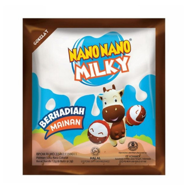 Nano Nano Permen Milky Rasa Chocolate - Chocolate Flavored Milky Candy, 12 gr (Pack of 3)