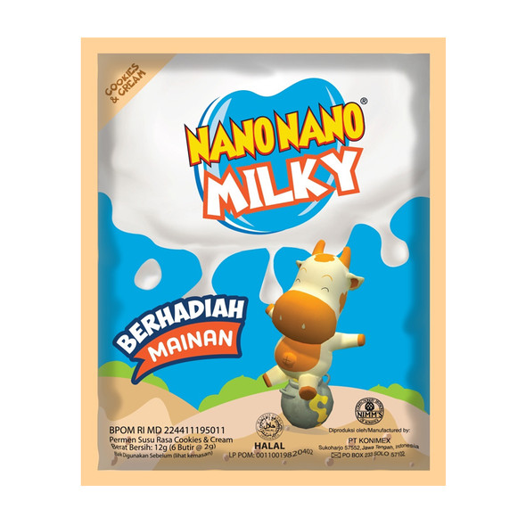 Nano Nano - Permen Milky Rasa Cookies & Cream - Cookies & Cream Flavored Milky Candy, 12gr (Pack of 3)