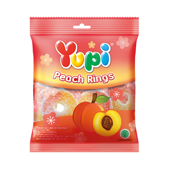 Yupi Gummy Candy Peach Rings, 45 gr