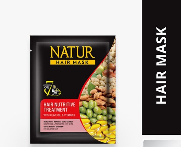 Natur Hair Mask Nutritive Strength With Olive Oil & Vitamin E Sachets, 75gr (15gr @5 saset)