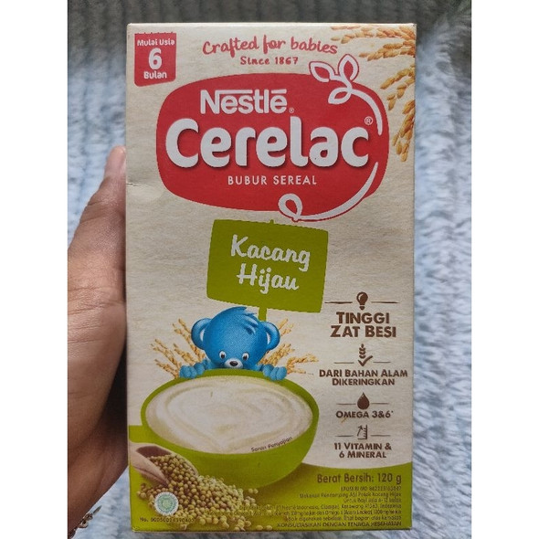 Nestle Cerelac Bubur Sereal Kacang Hijau (Green Bean Cereal Porridge), 120gr