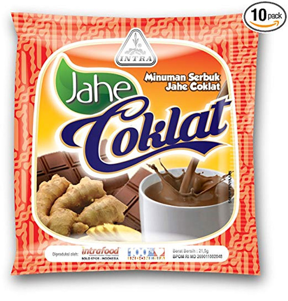 Intra Jahe Coklat - Instant Ginger Tea with Chocolate , 21.5 Gram ( 10 Sachets)