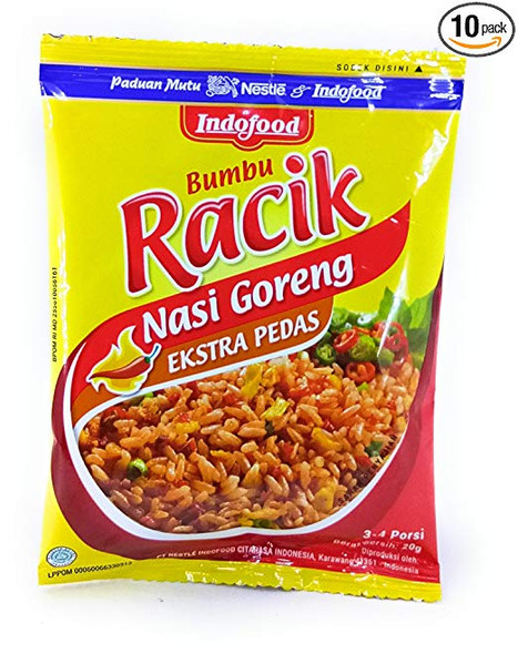 Indofood Racik Nasi Goreng Extra Pedas (Hot Spicy Fried Rice), 20 Gram (10 Sachets)