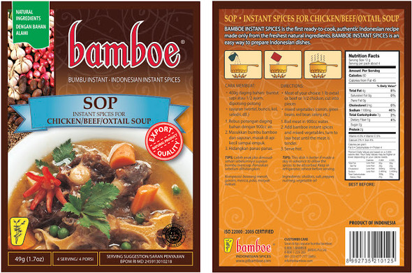 Bamboe SOP (Chicken / Beef / Oxtail Soup Seasoning), 49 Gram