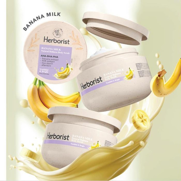 Herborist Smoothies Body Scrub AHA BHA PHA Banana Milk, 200gr