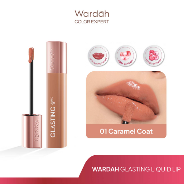 Wardah Lip Cream Glossy Glasting Liquid Lip No.01 Caramel Coat - 3,5gr