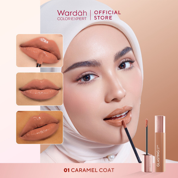 Wardah Lip Cream Glossy Glasting Liquid Lip No.01 Caramel Coat - 3,5gr