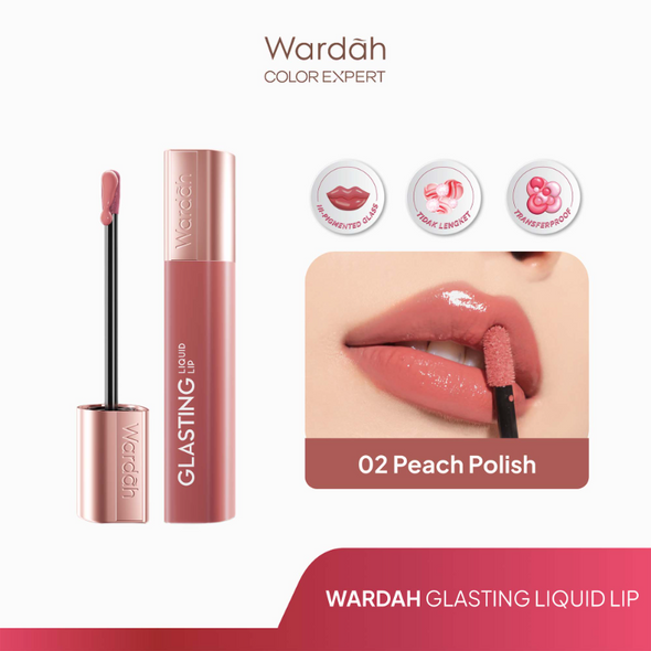 Wardah Lip Cream Glossy Glasting Liquid Lip No.02 Peach Polish - 3,5gr
