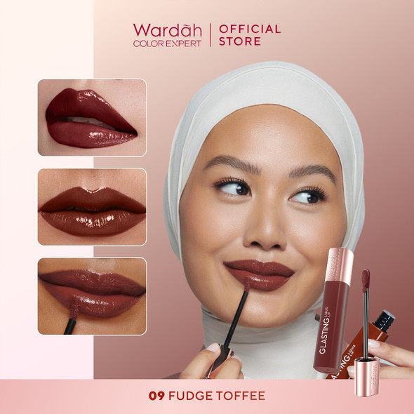 Wardah Lip Cream Glossy Glasting Liquid Lip No.09 Fudgy Toffe - 3,5gr