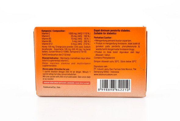 Sido Muncul Vitamin C 1000 Sweet Orange Sugar-Free Drink, 24gr (6ct x @4gr)