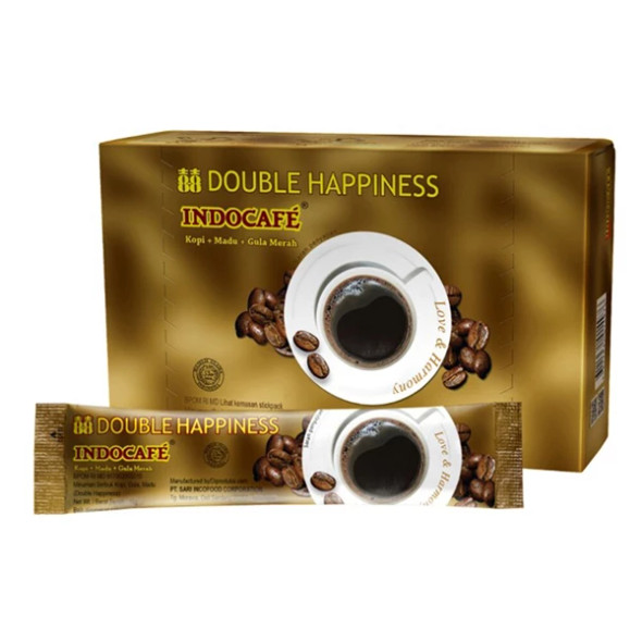 Indocafe Instant Coffee with Sugar and Honey Double Happiness Drink, 160gr (@16gr x 10 sachets)