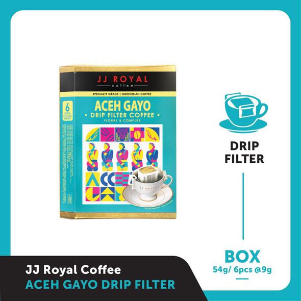 JJ Royal Coffee Aceh Arabica Drip Filter Inner Box, 54gr (@9gr x 6ct)