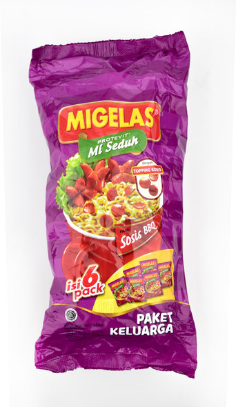 Migelas Protevit Instant Noodles Rasa Sosis BBQ (BBQ Sausage Flavored), 180gr (6ct @30gr)