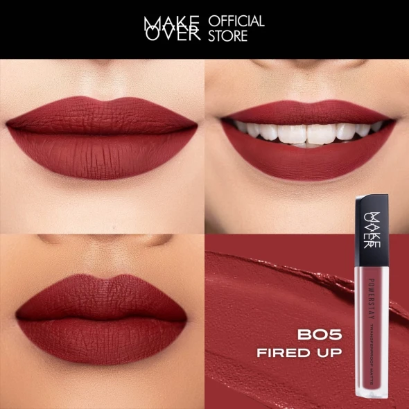 MAKE OVER Powerstay Transferproof Matte Lip Cream B05 Fired Up, 4.5gr