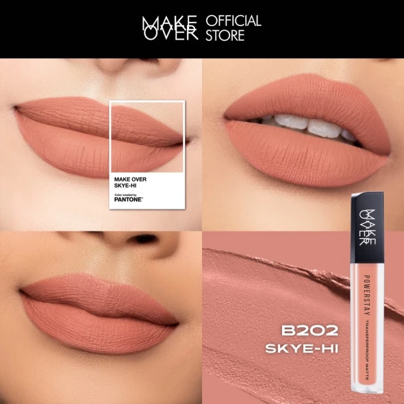 MAKE OVER Powerstay Transferproof Matte Lip Cream B202 SKYE-HI, 4.5gr